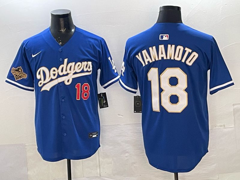 Men Los Angeles Dodgers #18 Yamamoto Blue Gold Game 2026 Nike MLB Jersey 0014->los angeles dodgers->MLB Jersey